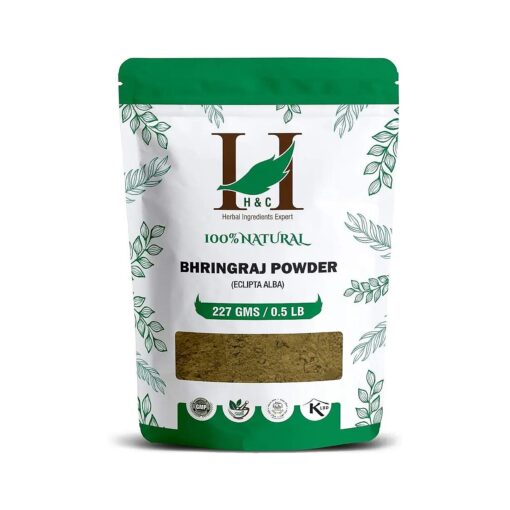 H & C- 100 % Natural Bhringraj Powder for Hair ( 227g / 0.5 LB/ 08 oz ) - Hair Growth Rejuvenator from Indian Ayurveda