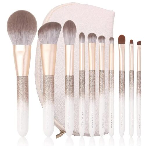 Natural Hair Makeup Brush Set Professional, Fox Hair Makeup Brushes Set with Case, Glitter Make up Brushes Set Professional, Natural Makeup Brushes, Natural Bristle Makeup Brush - ORRA, White