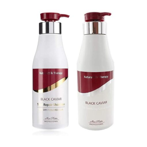 Mon Platin Black Caviar Natural Silk Therapy Shampoo and Conditioner Set ( 2 items ) : Total Repair Shampoo For Dry/Colored Hair & Total Reviving Conditioner ( 17oz/500ml each )