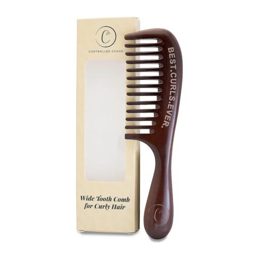 Controlled Chaos Wide Tooth Comb for Curly Hair - 100 % Peachwood Anti Static Detangling Comb, Scalp Massaging Wooden Comb for Men, Women & Kids