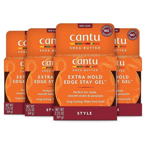 Cantu Extra Hold Edge Stay Gel for Natural Hair with Shea Butter, 2.25 oz ( Pack of 4 ) ( Packaging May Vary )