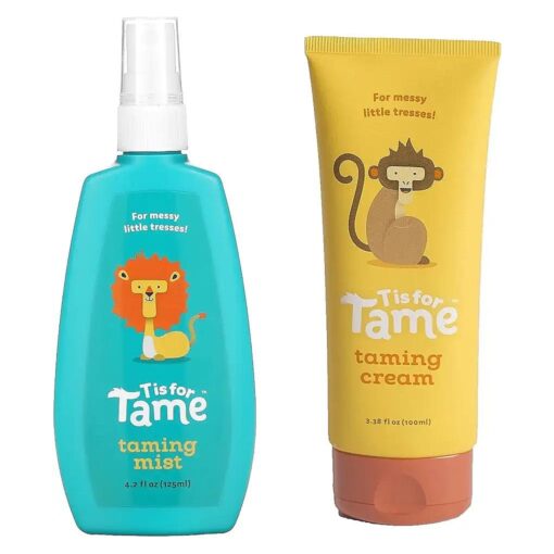 T is for Tame - Hair Taming Spray & Detangler Cream for Frizz, Flyaways, Static & More, 100 % Natural, Coconut Oil & Jojoba Leave-in, Safe for Babies & Kids, Not Sticky, Stiff or Oily