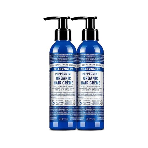 Dr. Bronner 's - Organic Hair Creme ( Peppermint, 6 Ounce, 2-Pack ) - Leave-In Conditioner and Styling Cream, Made with Organic Oils, Hair Cream Supports Shine and Strength, Nourishes Scalp, Non-GMO