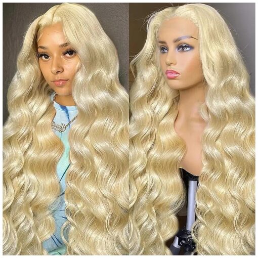 Cypha Blonde Wig Human Hair Body Wave 613 Lace Front Wig Human Hair 180 % Density 13x4 HD Transparent Lace Blonde Lace Front Wigs Human Hair Pre Plucked 613 HD Lace Frontal Wig ( 28 Inch )