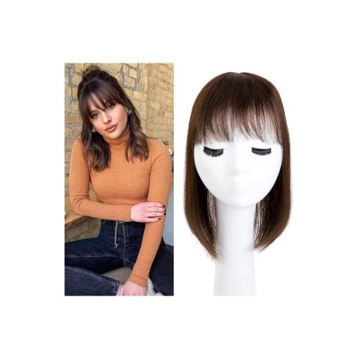 JIAJIA Teresa 100 % Real Human Hair Topper with Bangs for Women Clip in Hair Toppers Top Hair Pieces for Women with Thinning Hair/Hair Loss/Short Hair Add Hair Volume ( 10 Inch with Bangs, # 2 )