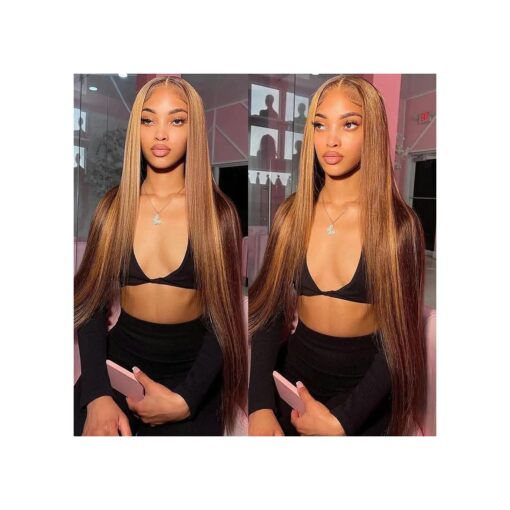 4/27 Highlight Straight Lace Front Wigs Human Hair Pre Pluckd 20 inch T Part Blonde Highlight Lace Front Wig Human Hair Wigs for Black Women 150 % Density