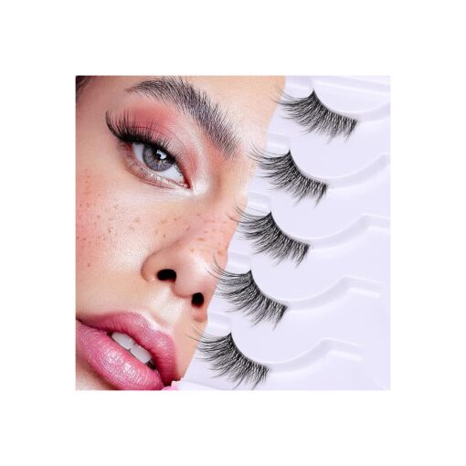 Half Lashes Lashes Natural Look Wispy 3/4 False Eyelashes Fluffy Clear Band False Cat Eye Lashes that Look Like Extensions Soft Handmade Reusable Lashes Pack