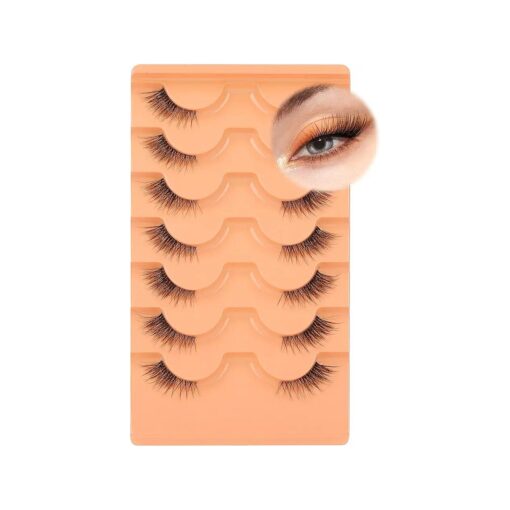 Half Lashes Natural Look Wispy False Eyelashes Mink 3/4 Corner Lashes Clear Band Fake Eyelashes 7 Pairs Multipack by Eefofnn