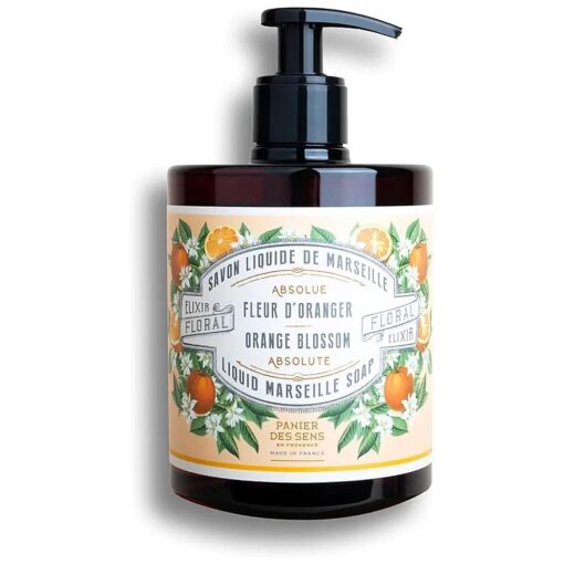 Panier des Sens - Marseille Liquid Hand Soap - Orange Blossom Hand Wash - Moisturizing Soap with Coconut Oil - Bathroom & Kitchen Refillable Soap - 96 % Natural Ingredients Made in France - 16.9 Fl.oz