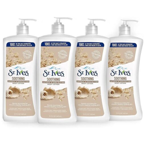 St. Ives Soothing Hand & Body Lotion for Women with Pump, Daily Moisturizer Oatmeal and Shea Butter for Dry Skin, Made with 100 % Natural Moisturizers, 21 fl oz, 4 Pack