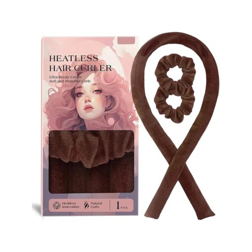 Heatless Hair Curler- Styling Overnight Curling Rod Headband Set, No Heat Hair Rollers for Long Hair to Sleep in, Hair Accessories for Women with Scrunchies ( Brown )