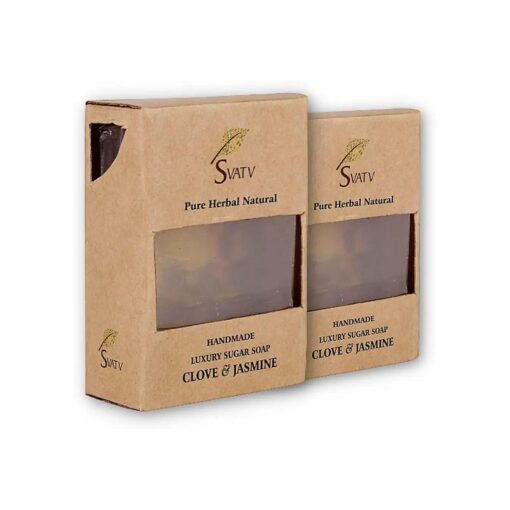 SVATV Handcrafted Soap With Natural, Soothing Herbs Of Clove & Jasmine For Men And Women - Exfoliating Bar, Traditional Ayurvedic Herbal Soap For All Skin Type - 125g X 2 = 250g