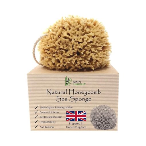 Mediterranean Natural Sea Sponge in Gift Box - Unbleached Honeycomb, Strong, Durable - 100 % Hypoallergenic - Children and Adults - Bath, Exfoliating, Cleansing, Pets