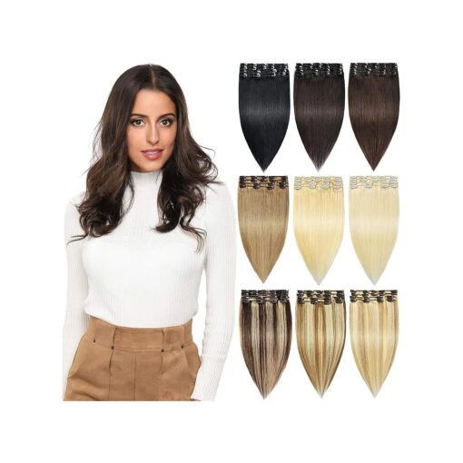 ROSEBUD Clip in Hair Extensions REMY Human Hair 8Pcs 18 Clips 60g/Set 10 Inch