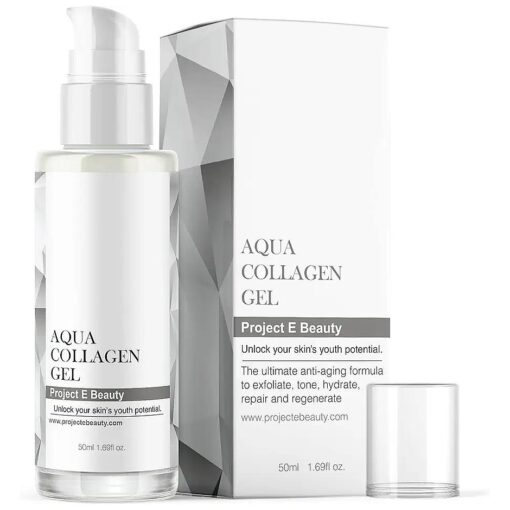 Project E Beauty Aqua Collagen Gel 24-Hour Hydration | Anti-Aging Brightening Treatment | Hydrating & Moisturizing Facial Skincare | Anti-Wrinkle Body Lotion | For Dry or Rough Skin | 50ml