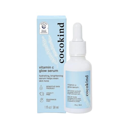 Cocokind Vitamin C Glow Serum with Azelaic Acid and Sea Grape Caviar for Bright and Even Skin, 1 Fl Oz