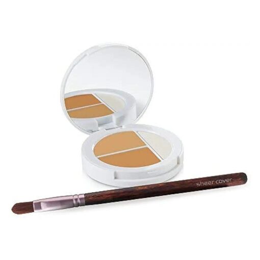 Sheer Cover Studio - Conceal and Brighten Highlight Trio - Two-Toned Concealers - Shimmering Highlighter - Medium/Tan Shade - With FREE Concealer Brush - 3 Grams