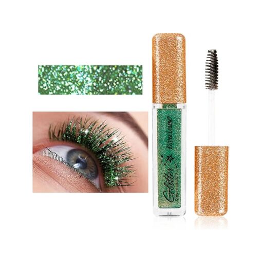 MIESCHER Green Mascara for Eyelashes, Colorful Mascara Waterproof Long Lasting Sparkle Diamond Mascara Smudge-proof Lengthening, Defining, Volume Color Glitter Mascara Makeup Party Stage Use ( # 02 Green )