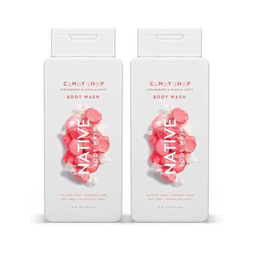 Native Body Wash for Men & Women, Seasonal | Sulfate Free, Paraben Free, Dye Free, Naturally Derived Clean Ingredients Leaving Skin Soft and Hydrating, Strawberry & Vanilla Taffy 18 oz - 2 Pk