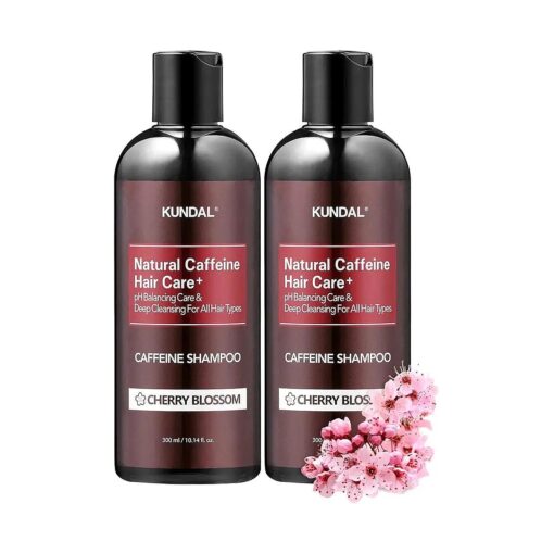 KUNDAL Natural Caffeine Hair Shampoo [ Cherry Blossom ] Scalp Care Deep Cleansing Hair Regrowth Enhancement, Suitable for All Hair Types 300ml x2ea ( 20Fl Oz )