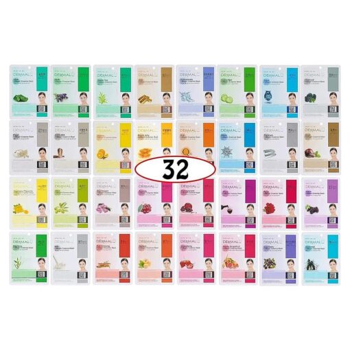 DERMAL 32 Combo A+B Set Collagen Essence Korean Face Mask - Hydrating & Soothing Facial Mask with Panthenol - Hypoallergenic Self Care Sheet Mask for All Skin Types - Natural Home Spa Treatment Mask