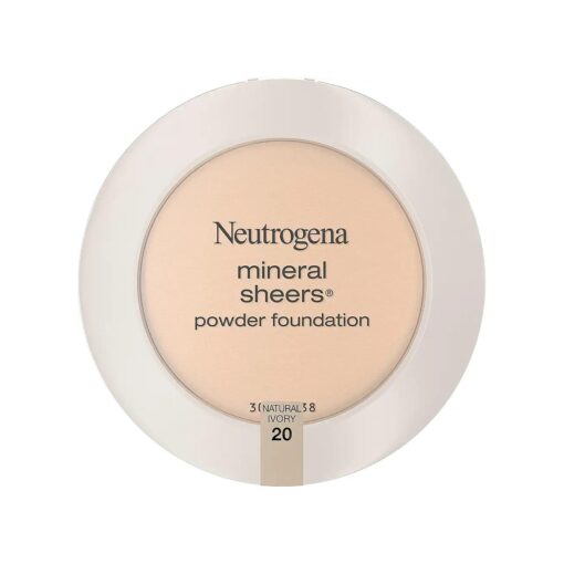 Neutrogena Mineral Sheers Compact Powder Foundation, Lightweight & Oil-Free Mineral Foundation, Fragrance-Free, Natural Ivory 20, .34 oz ( Pack of 2 )