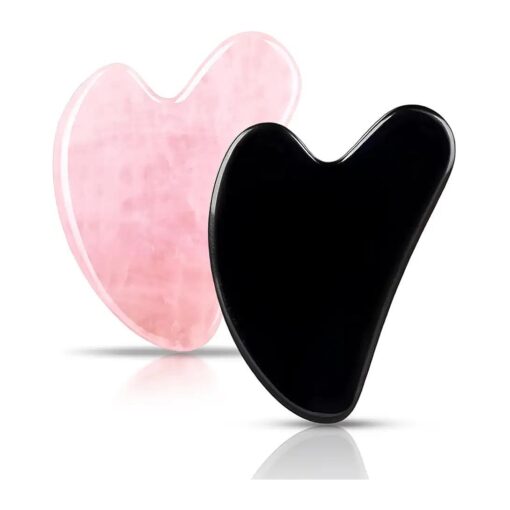 Gua Sha Facial Tools 2 Pack, Natural Jade Guasha Tool for Face, Double Chin & Jawline, Gua Sha Stone Self-Skin Care Face Stone Gua Sha Tools for Women Guasha Stone, Black and Pink