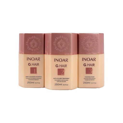 INOAR - G.Hair Keratin Smoothing System Kit, Deep Cleaning Shampoo, Anti Volume Treatment, Finishing Mask, Frizz Reduction, Dry Damaged Hair, Vegan Hair Products for Men & Women ( 6.45 fl, oz, Each )