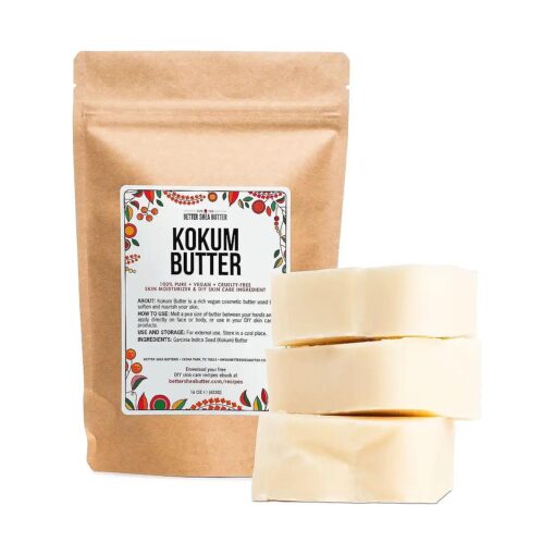 Raw Kokum Butter Unrefined - Body Butter Bar for Soap Making and DIY Butter, Skin and Hair Products - Pure, Unscented Skin Butter for Lotion Base - Kokum Butter 1 lb Block