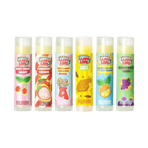 Lappy Lips Organic 100 % Natural, Lip Balm Chap stick for Kids, Toddlers ( 6 flavors ) - Organic Essential Oil - for Dry Chapped Lips to Restore and Heal and Make Kids Happy