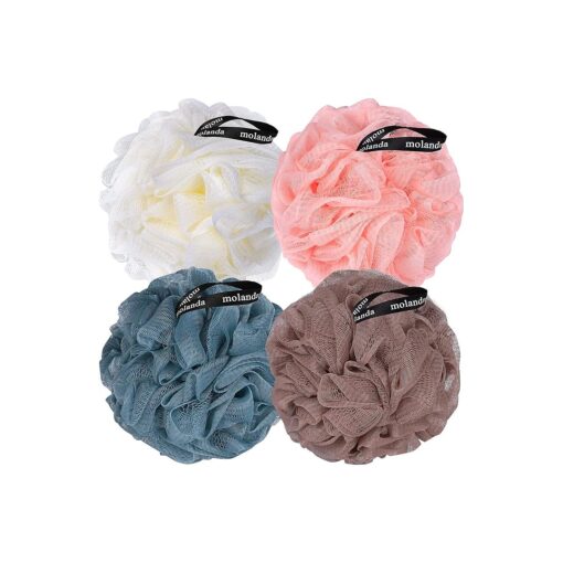 Shower loofahs Sponge- Mesh Brush Ball Body Scrubber Ball for Exfoliating, Shower Essential Skin Care-Pack of 4