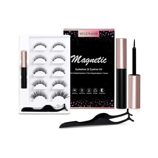 Magnetic Eyelashes,5 Pairs 3D eyelashes natural look Waterproof reusable magnetic eyelash kit, magnetic eyeliner lashes, false magnetic eyelashes, magnetic eyeliner kit by SEGENAOR