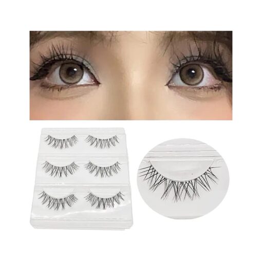 Natural Look Soft Lashes, Lightweight & Comfortable, Reusable Fake Eyelashes Cartoon Anime Eyes False Lashes Mink Lash Falsies Asian Eyelash Japanese Korean Chinese Transparent Stem - 3 pairs ( X Style Lashes )