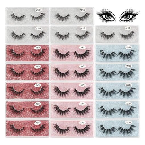 MAGEFY 20 Pairs Eyelashes, 4 Style Faux Mink Lashes Pack, Natural Look to Dramatic Long False Eyelashes, 16mm-20mm Handmade Reusable Soft Fake Eyelashes with Glitter Portable Boxes