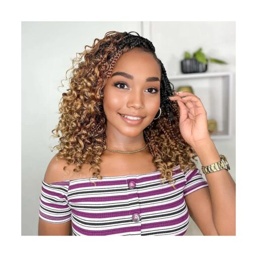 Yewell Goddess Box Braids Crochet Hair 10 Inch Boho Crochet Box Braids With Curly Ends,9 Packs Bohomian Box Braids Crochet Hair For Black Women Pre Looped Box Braids Crochet Hair ( 10Inch,1B/30/27 )