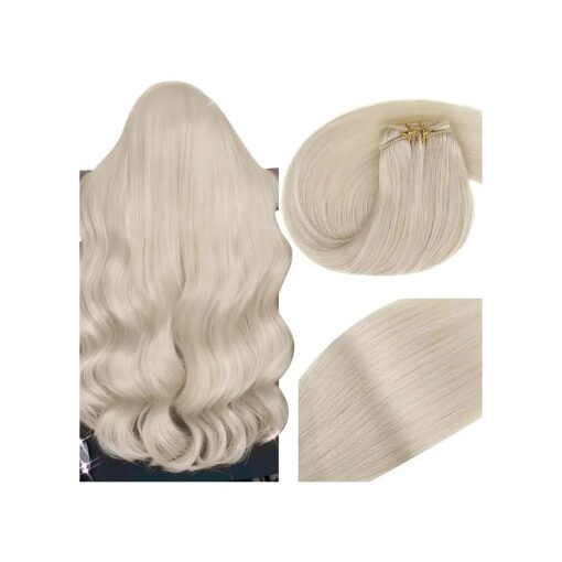 Vivien Weft Hair Extensions Real Human Hair White Blonde Sew in Human Hair Extensions Real Human Hair Weft Extensions Soft Straight 24 Inch # 60 100 Grams