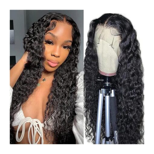 26 Inch Deep Wave Lace Front Wigs Human Hair Glueless Wigs Human Hair Curly 13x4 HD Lace Frontal Wigs for Black Women Human Hair 180 % Density Bleached Knots Pre Plucked with Baby Hair