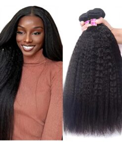 UNice Yaki Kinky Straight Human Hair Weave 3 Bundles 100 % Unprocessed Mongolian Virgin Human Hair Weft Sew in Human Hair Extensions Natural Color 18 18 18 inch