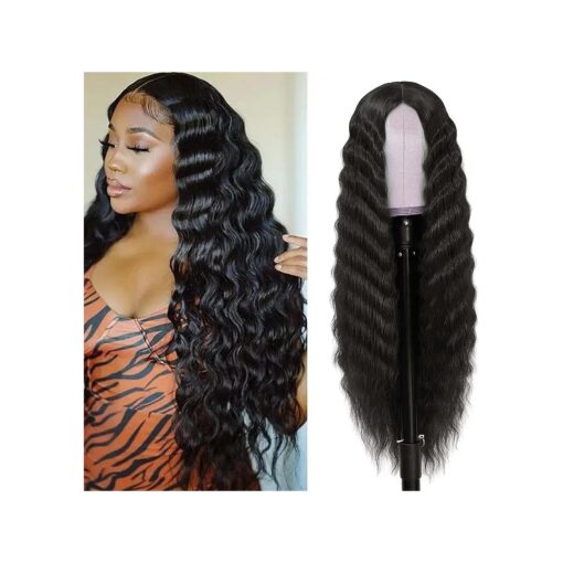 30 Inch Synthetic Curly Wigs for Women Long Black Hair Wig Lace Front 4" Simulated Scalp Natural Loose Deep Wave Crimps Curls Wig As Hair Replacement Wigs 1B