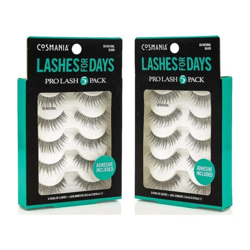 Lashes for Days False Eyelashes ( So Natural ) - Easy to Apply, Natural Looking | Noticeably Fuller Looking Lashes | Adhesive Included | Cruelty Free ( 5 Pack/2 Pair - Black )