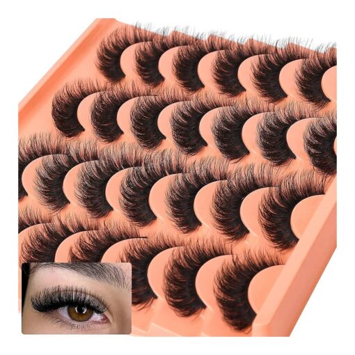 Short Lashes Natural Look False Eyelashes Thick Fluffy Faux Mink Lashes Pack Wispy Strip Fake Eyelashes Cat Eye Lashes that Look Like Extensions 14 Pairs Black