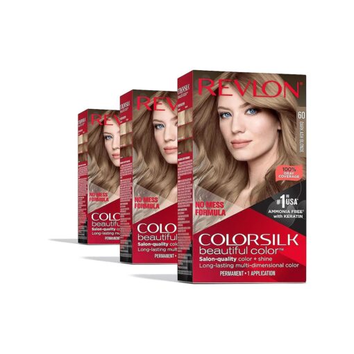 Revlon Permanent Hair Color, Permanent Blonde Hair Dye, Colorsilk with 100 % Gray Coverage, Ammonia-Free, Keratin and Amino Acids, Blonde Shades ( Pack of 3 )