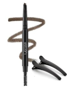 LAVONE Eyebrow Pencil - Makeup Waterproof Brow Pencil with Triangular Tip, Dual-Sided Brow Brush, Precise, Fine Tip, Fills Brows Creates Natural Looking Brow, with Hair Clips - Dark Brown