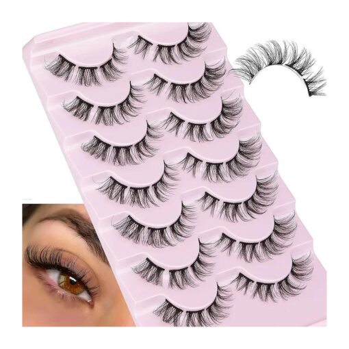 JIMIRE Cluster Lashes Extensions Natural Individuals Cat Eye Wispy False Eyelashes Soft DIY Lashes Natural Look Like Eyelash Extensions 15MM 5D Fluffy Lashes 7 Pairs Pack