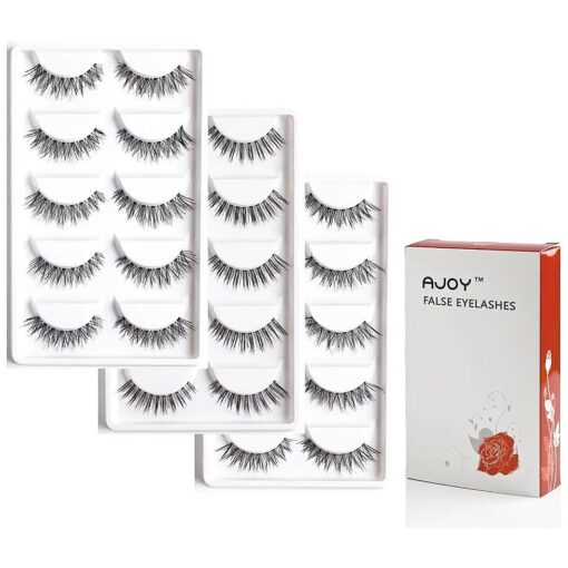 AJOY 3 Styles 15 Pairs Demi Wispies False Eyelashes Multipack, Natural Strip Lashes Pack, Invisible Band Eyelashes, Tapered Criss-Cross and Corner Wing Professional Lashes Set, R-15P