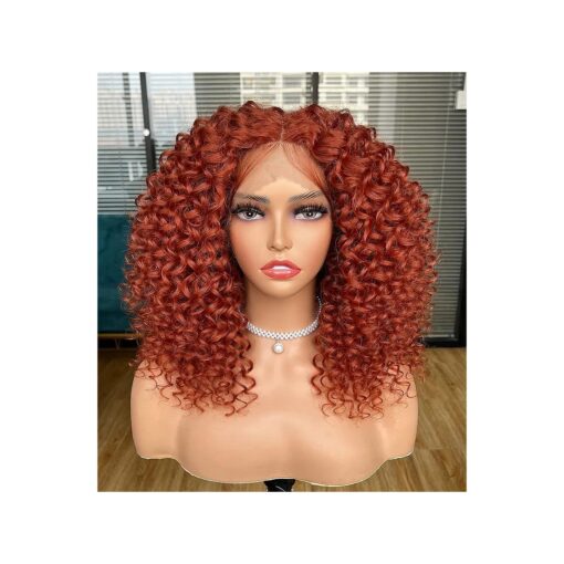 Annivia Lace Front Curly Wigs for Black Women Ginger Short Curly Lace Front Wig Pre Plucked with Babyhair, Natural Looking Synthetic Kinky Afro Short Curly Frontal Hair Wig 16inch ( Ginger,13x4 )