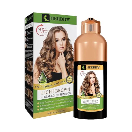 Hair Color Shampoo for Gray Hair Coverage & Color Transform with 9 Herbal Extracts -Long Lasting ( 6-8 Weeks ), Shiny, Evenly Colored, Instant Hair Dye Shampoo & Conditioner, 500 Ml ( LIGHT BROWN COLOR )