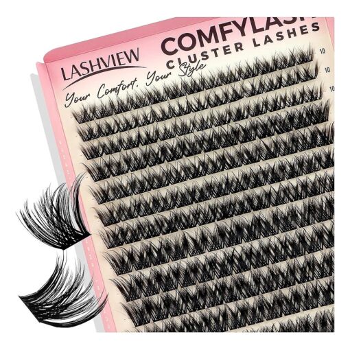 LASHVIEW Cluster Lashes 182pcs COMFYLASH D Curl Lash Extension Clusters Natural Look Cluster Lashes Extensions Super Thin Band & Soft Lashes Reusable 9-16mm MIX ( Fluffy )