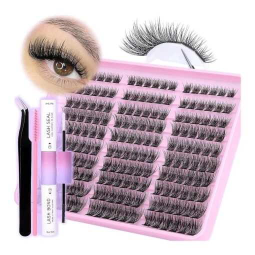 DIY Lash Extension Kit 180 Pcs, Lash Clusters with Lash Bond and Seal and Lash Applicator Tool Tweezer Natural Look Individual Lashes C Curl 10-18mm Lash Kit