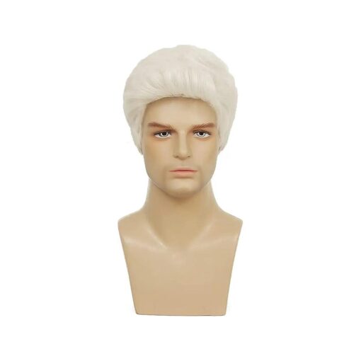 Swiking Mens White Wig Short Straight Natural Old Men Realistic Layered Hair Wig Daily Cosplay Replacement Wig ( White )